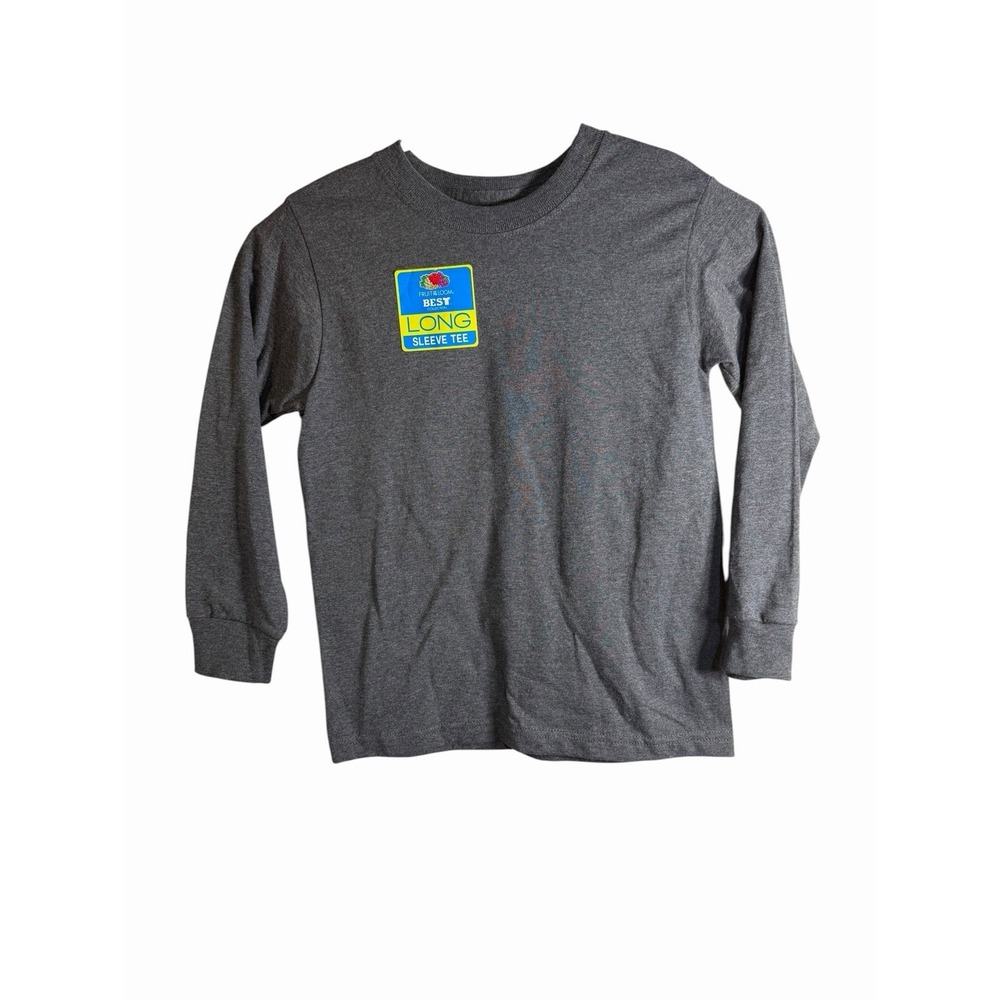 fruit of the loom boys grey long sleeve shirt size small 6 7 cotton